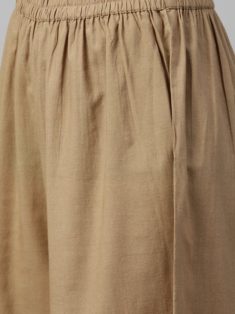 Multi colored 3/4th sleeve cotton anarkali kurta with solid ankle length palazzo