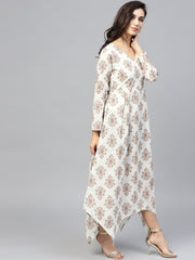 Multi Printed Maxi Dress with Round neck and full sleeves