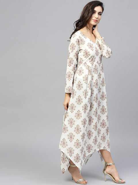 Multi Printed Maxi Dress with Round neck and full sleeves