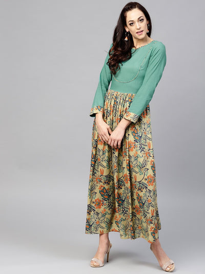 Multi Printed Maxi Dress with Round neck and full sleeves