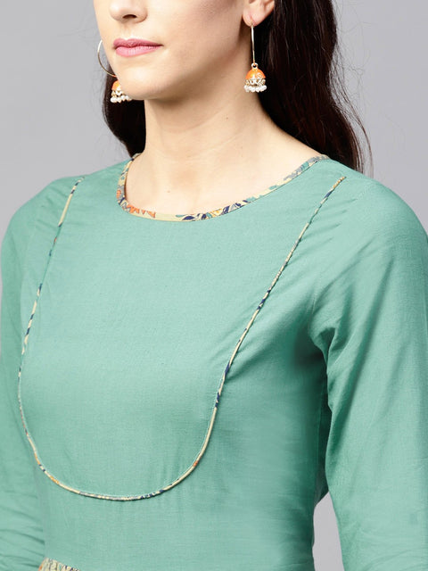 Multi Printed Maxi Dress with Round neck and full sleeves