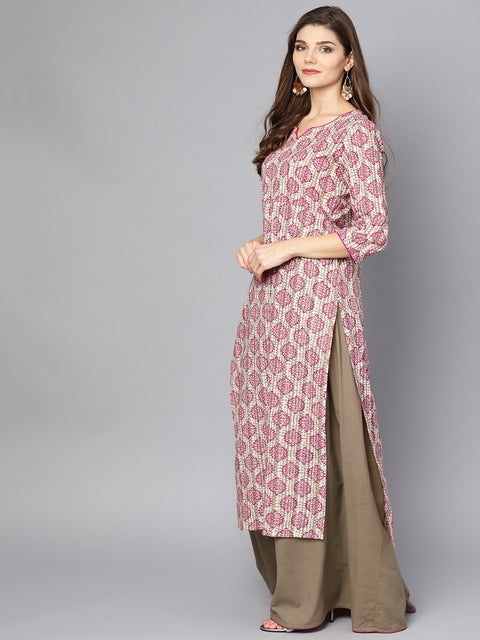 Light Grey printed Kurta set with ankle length skirt