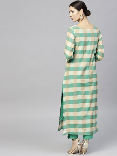 Multi Colored Checked Kurta Set with Straight Pant