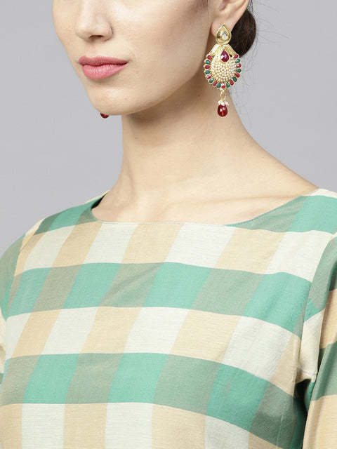 Multi Colored Checked Kurta Set with Straight Pant