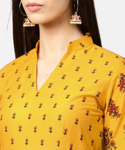 Yellow printed 3/4th flared sleeve cotton maxi dress