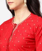 Red 3/4th sleeve dot printed cotton kurta with Beige pallazo