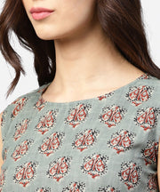 Green printed sleeveless cotton tiered style tunic