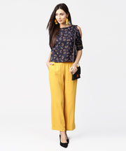 Dark blue printed 3/4th sleeve crop tops