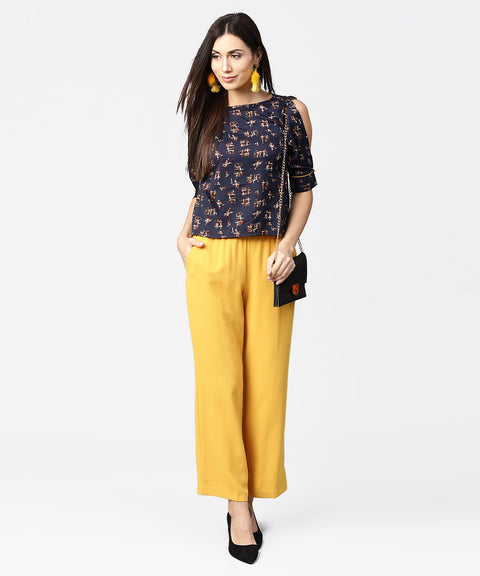 Dark blue printed 3/4th sleeve crop tops