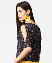 Dark blue printed 3/4th sleeve crop tops