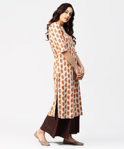 Off white printed half sleeve cotton straight kurta