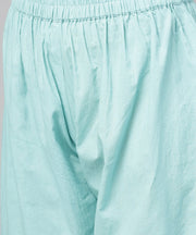 Green printed full sleeve cotton long straight kurta