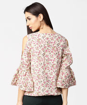 Off white full sleeve cold shoulder cotton tops