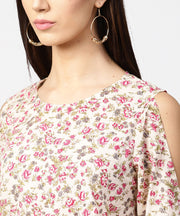 Off white full sleeve cold shoulder cotton tops