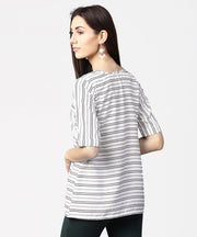 Off white striped half sleeve crepe top