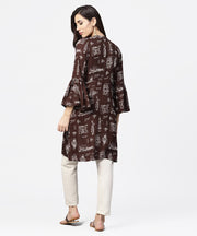 Dark coffee printed half sleeve cotton kurta