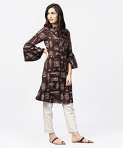 Dark coffee printed half sleeve cotton kurta