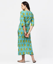Blue printed 3/4th sleeve cotton kurta