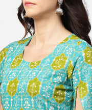 Blue printed 3/4th sleeve cotton kurta
