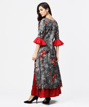 Dark grey 3/4th sleeve cotton straight kurta