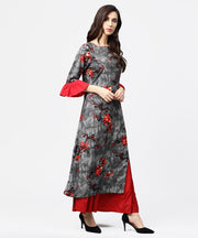 Dark grey 3/4th sleeve cotton straight kurta