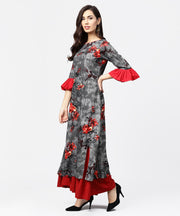 Dark grey 3/4th sleeve cotton straight kurta