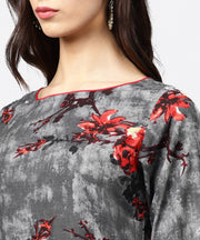 Dark grey 3/4th sleeve cotton straight kurta