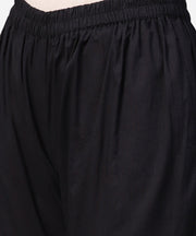 Black 3/4th sleeve cotton anarkali kurta with brocade at yoke with ankle length palazzo & dupatta