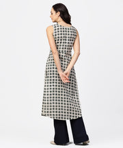 Off white printed sleeveless long kurta