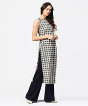 Off white printed sleeveless long kurta