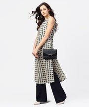 Off white printed sleeveless long kurta