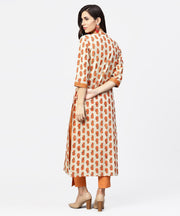 Off white printed 3/4th sleeve cotton straight kurta