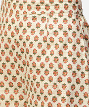 Solid green 3/4th sleeve side gathering cotton kurta with printed pallazo