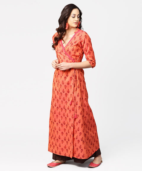 Gurea printed 3/4th sleeve cotton angrakha style kurta