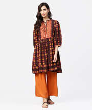 Printed 3/4th sleeve cotton A-line Tunic