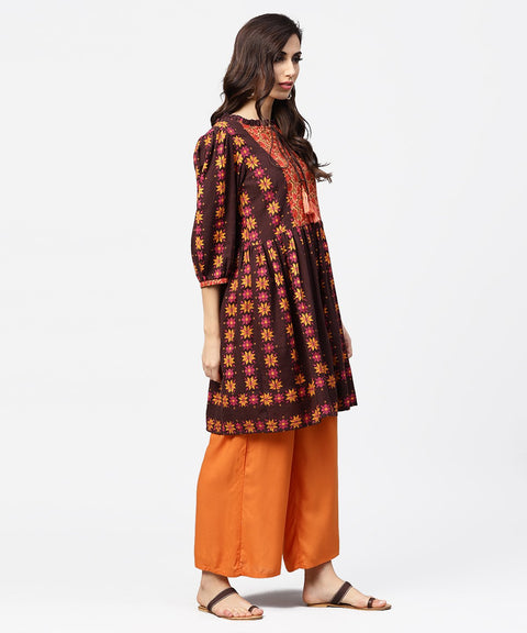 Printed 3/4th sleeve cotton A-line Tunic