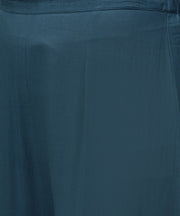 Light blue printed 3/4th sleeve cotton A-line front slit kurta with navy blue pallazo