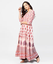 Baby pink printed 3/4th sleeve cotton floor length kurta