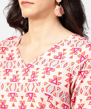 Baby pink printed 3/4th sleeve cotton floor length kurta