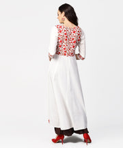 White & Red block printed 3/4th sleeve cotton anarkali kurta