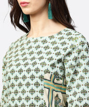 Green printed half flared sleeve A-line kurta