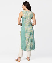 Turquoise blue sleeveless cotton long kurta