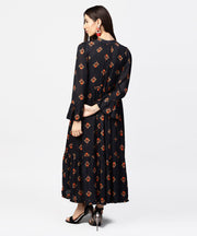 Dark blue full sleeve closed neck cotton maxi dress