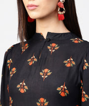 Dark blue full sleeve closed neck cotton maxi dress