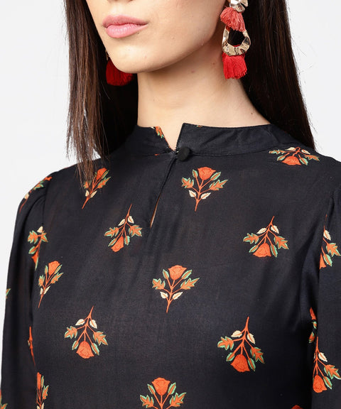 Dark blue full sleeve closed neck cotton maxi dress