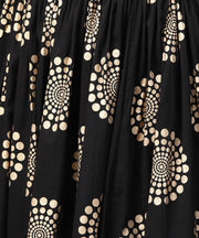 Peach 3/4th sleeve cotton printed kurta with black printed ankle length skirt