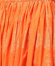 Yellow printed 3/4th sleeve cotton A-line kurta with flared pallazo & dupatta