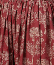 Black printed 3/4th sleeve cotton kurta with red printed flared skirt