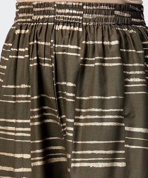 Dark grey printed 3/4th sleeve cotton printed a-line kurta with printed pallazo