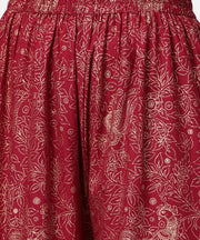 Red printed half sleeve cotton A-line kurta with sharara